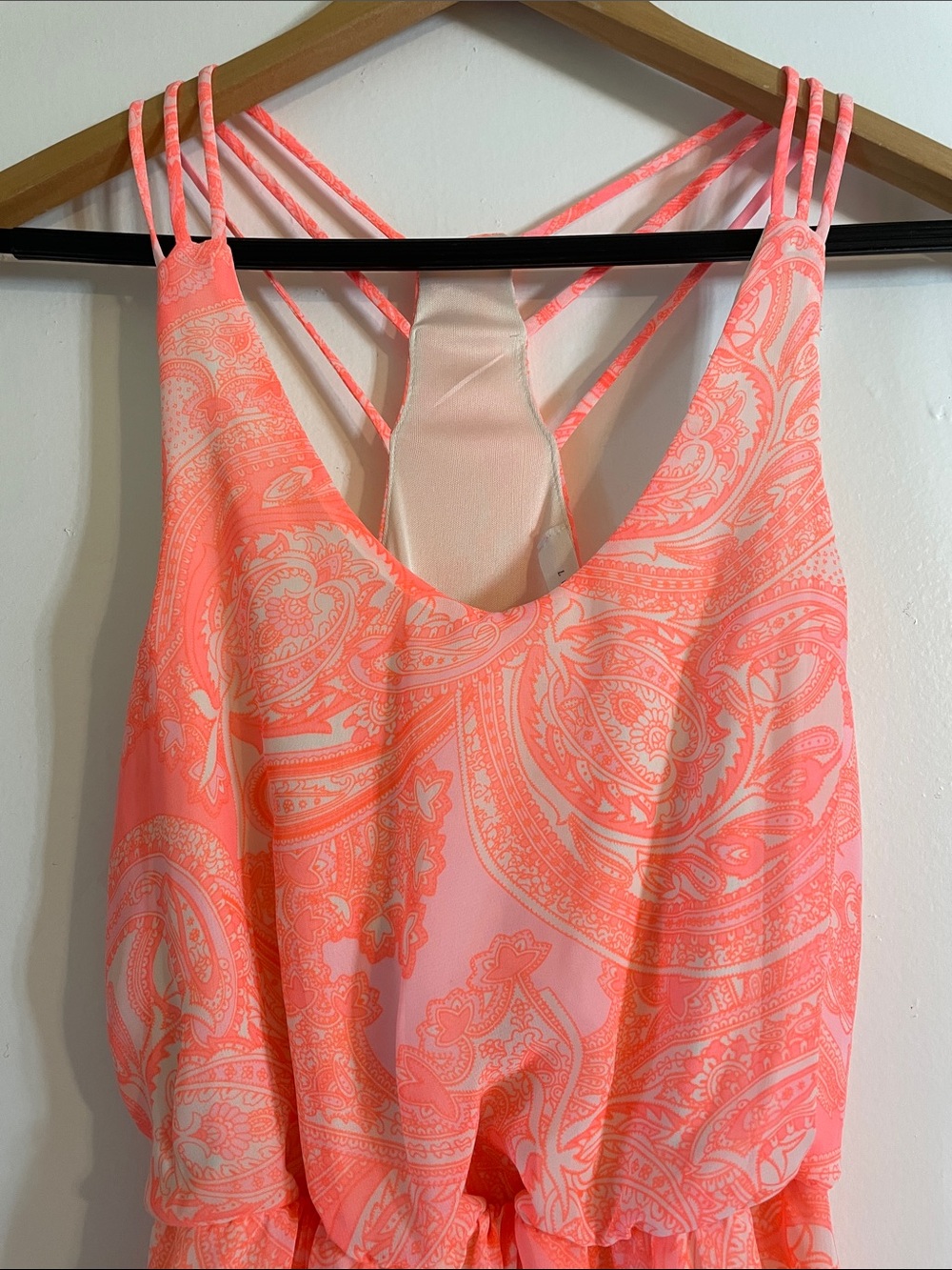 Lush Neon Coral Paisley Dress size XS - Picture 2 of 8